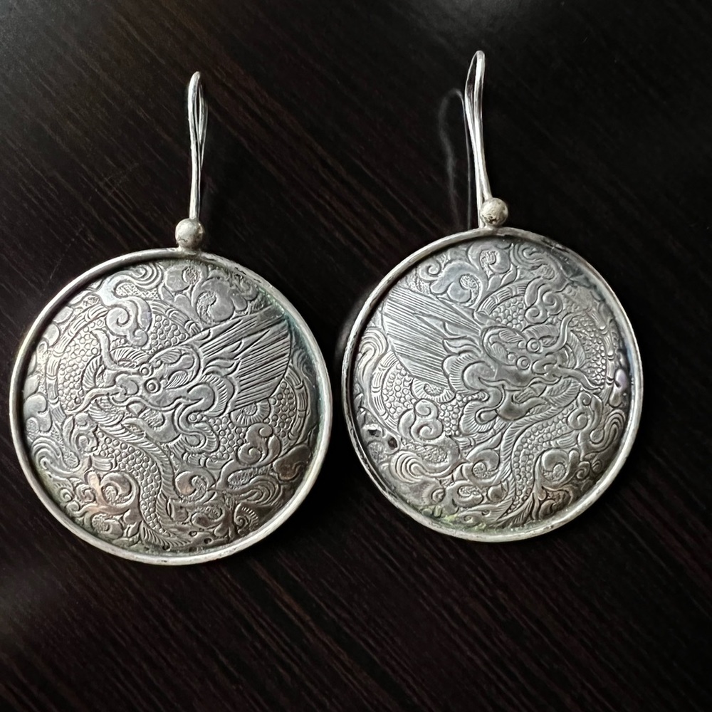 Solid silver dragon earrings